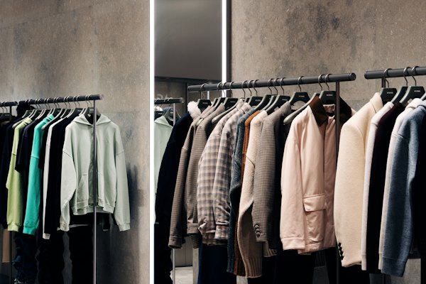 Neatly faced clothing rails in a store