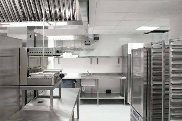 A back-of-house kitchen, not the display cabinet