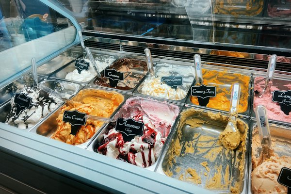 The Waterfront store&rsquo;s display cabinet, one tub scraped low